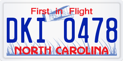 NC license plate DKI0478