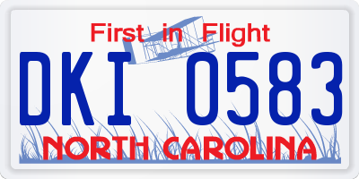 NC license plate DKI0583
