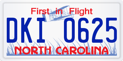 NC license plate DKI0625