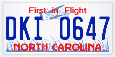 NC license plate DKI0647