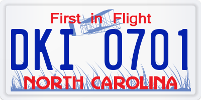 NC license plate DKI0701