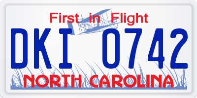 NC license plate DKI0742