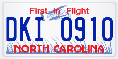 NC license plate DKI0910