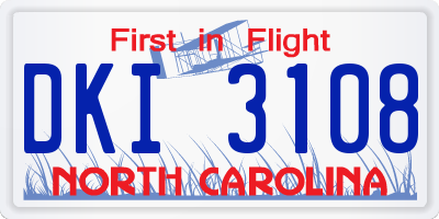 NC license plate DKI3108