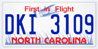 NC license plate DKI3109