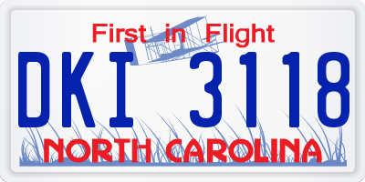 NC license plate DKI3118