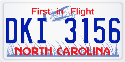 NC license plate DKI3156