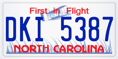 NC license plate DKI5387