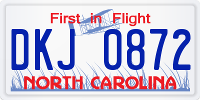 NC license plate DKJ0872