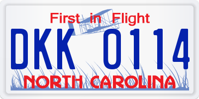NC license plate DKK0114