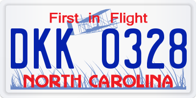 NC license plate DKK0328