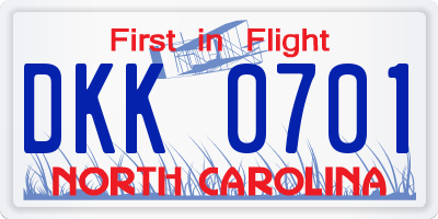 NC license plate DKK0701