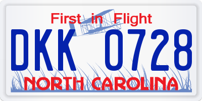 NC license plate DKK0728