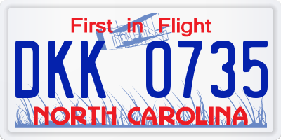NC license plate DKK0735