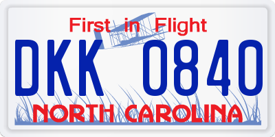 NC license plate DKK0840