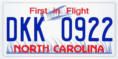 NC license plate DKK0922
