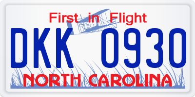 NC license plate DKK0930