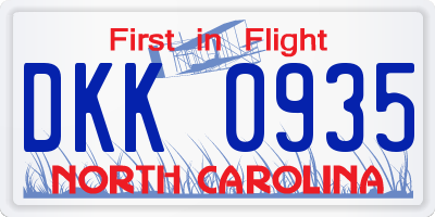 NC license plate DKK0935