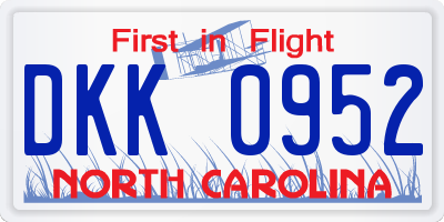 NC license plate DKK0952