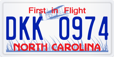 NC license plate DKK0974