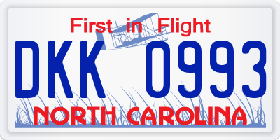 NC license plate DKK0993