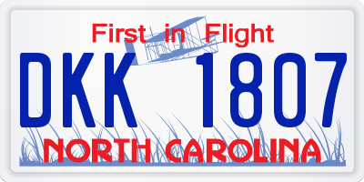 NC license plate DKK1807