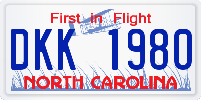 NC license plate DKK1980