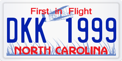 NC license plate DKK1999
