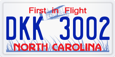 NC license plate DKK3002