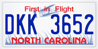 NC license plate DKK3652
