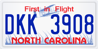 NC license plate DKK3908