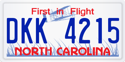 NC license plate DKK4215