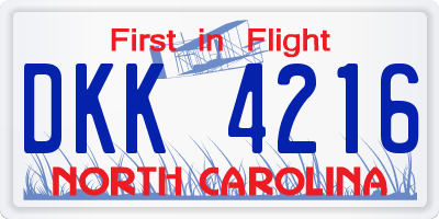 NC license plate DKK4216