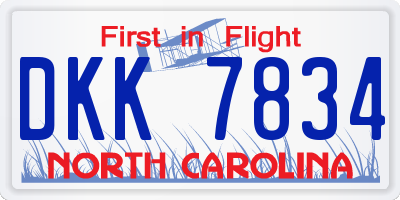 NC license plate DKK7834