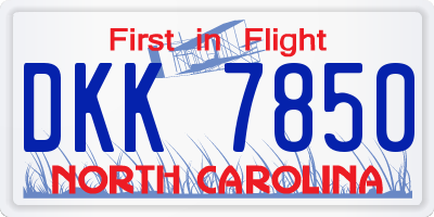 NC license plate DKK7850