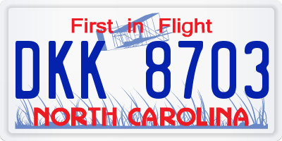 NC license plate DKK8703