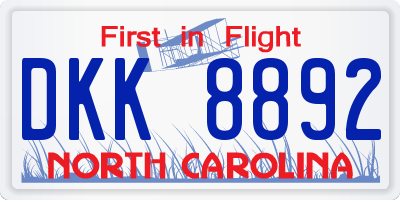 NC license plate DKK8892