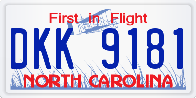 NC license plate DKK9181