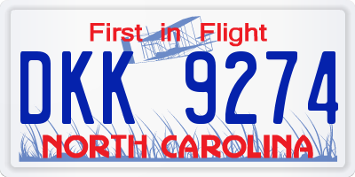 NC license plate DKK9274