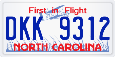NC license plate DKK9312