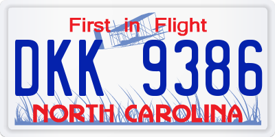 NC license plate DKK9386