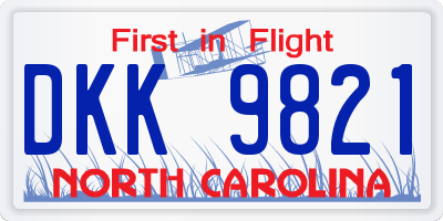 NC license plate DKK9821
