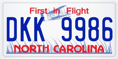 NC license plate DKK9986