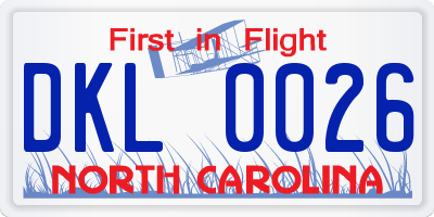 NC license plate DKL0026