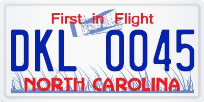 NC license plate DKL0045