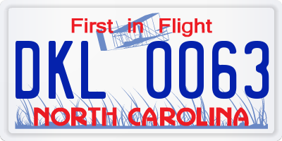 NC license plate DKL0063