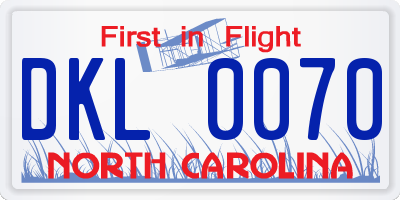 NC license plate DKL0070