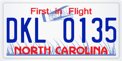 NC license plate DKL0135