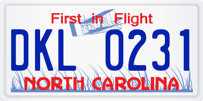 NC license plate DKL0231