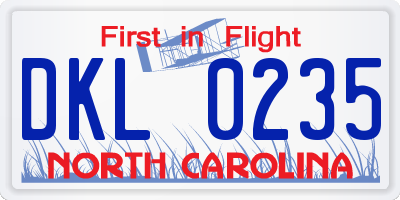 NC license plate DKL0235